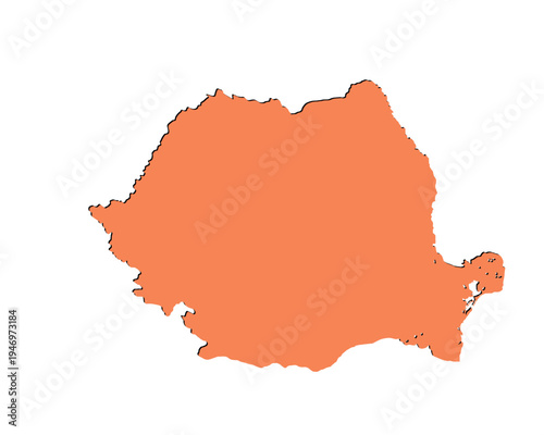 Map of Romania, sign silhouette. World Map Globe. Vector Illustration isolated on white background. Europe continent.