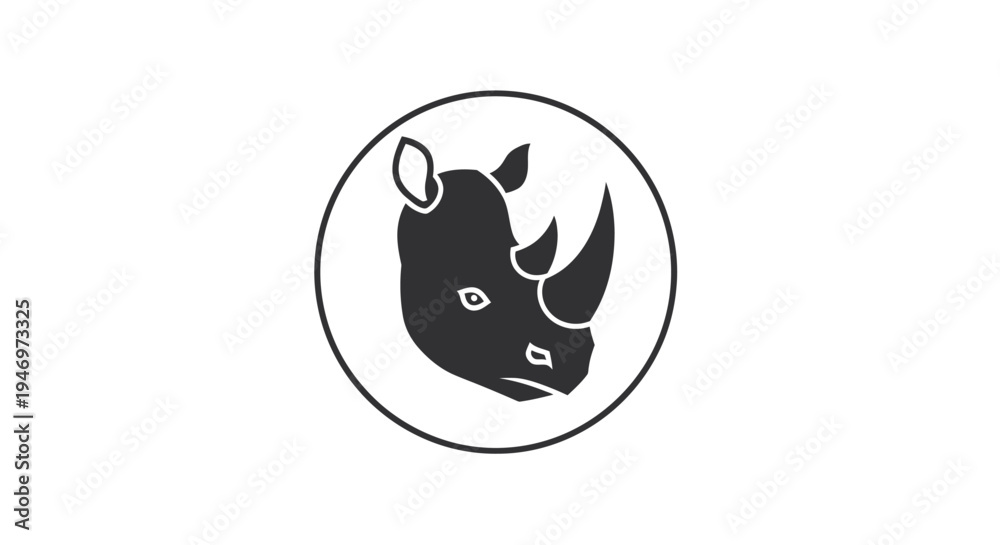 Fototapeta premium Black and White Rhino Head Illustration.