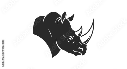 Black and White Rhino Head Illustration.
