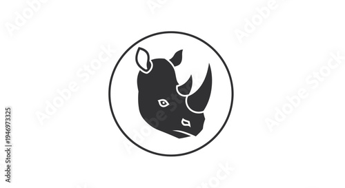 Black and White Rhino Head Illustration.