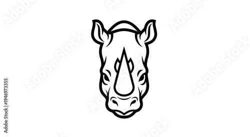 Black and White Rhino Head Illustration.