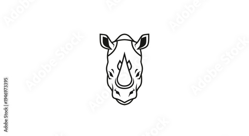 Black and White Rhino Head Illustration.