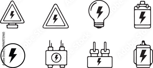 Electrical warning symbols and icons set