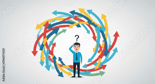 Man Surrounded by Colorful Arrows.