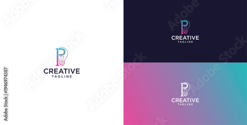 smart bulb logo icon. bulb logo technology. initial logo design P