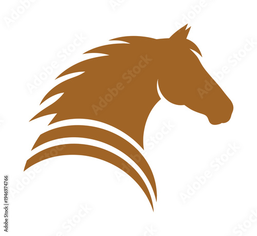 Brown vector of a majestic horse head with flowing mane symbolizing grace and freedom