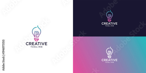 smart bulb logo icon. bulb logo technology. initial logo design P