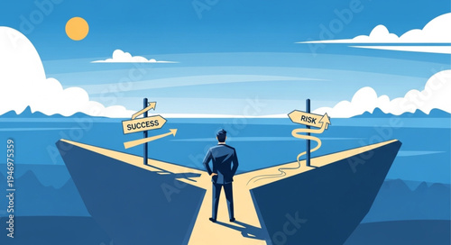 Man standing on split road.