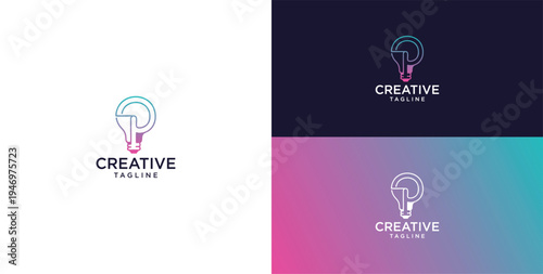 smart bulb logo icon. bulb logo technology. initial logo design P