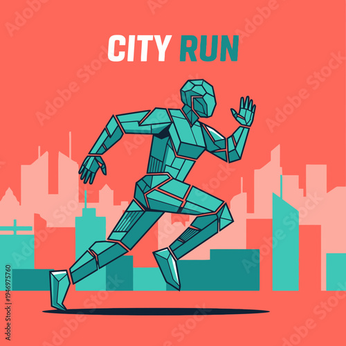 Geometric Runner In Urban Landscape Demonstrating Dynamic Motion And Artistic Perspective