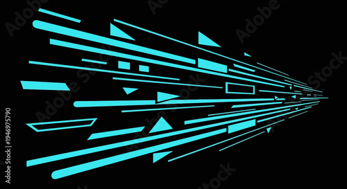 Geometric Turquoise Lines Effect On Black Background Create An Abstract Design