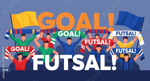 Futsol Enthusiasts Cheerfully Celebrating Goals In Stadium With Banners And Flags