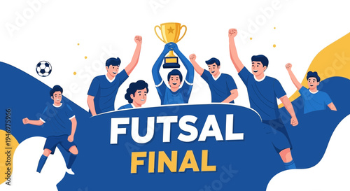 Futsol Team Celebrating Victory After Winning The Championship Trophy Illustration