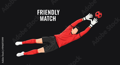 Goalkeeper Diving For A Save In Friendly Match Competition Illustration, Black Background