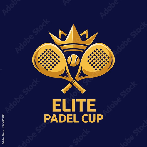 Golden Elite Padel Cup Trophy Logo Design Featuring Crossed Racquets and Ball