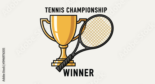 Golden Tennis Trophy And Racquet Award Victory Championship