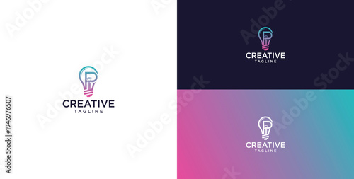 smart bulb logo icon. bulb logo technology. initial logo design P