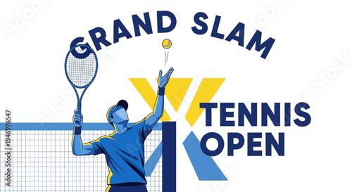 Grand Slam Tennis Open Illustration Featuring Player and Tennis Ball, Sports Theme
