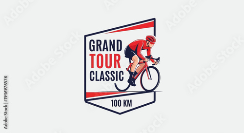 Grand Tour Classic Cycling Race Logo Depicting Athlete on Bicycle and Sport Event Emblem