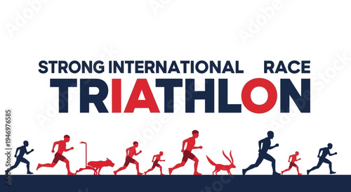Graphic Illustration Depicting a Triathlon Race with Athletes, Animals, and Bold Typography