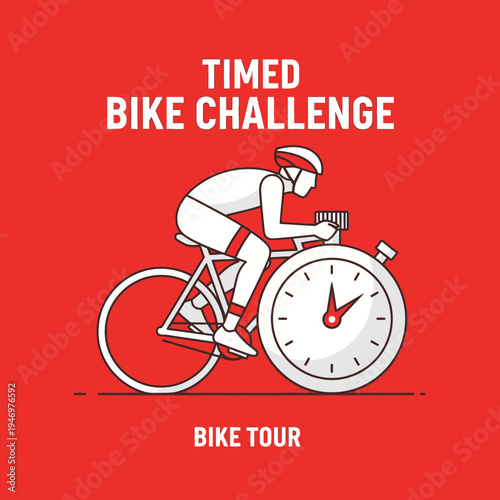 Graphic Depiction of a Cyclist Engaging in a Timed Bike Challenge on a Clock-Shaped Wheel