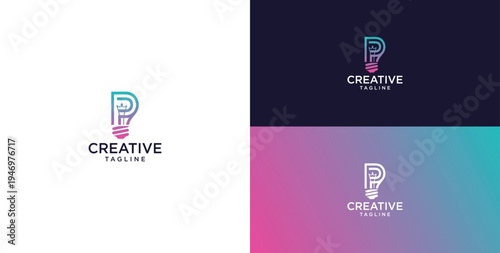 smart bulb logo icon. bulb logo technology. initial logo design P
