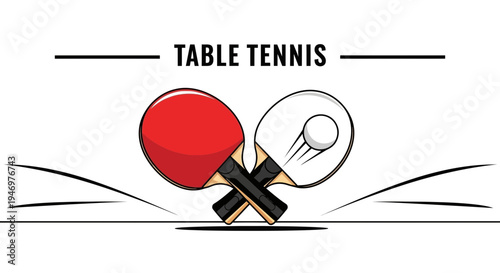 Graphic Illustration Depicting Table Tennis Gear and Ball Dynamics on a White Background