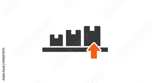 Black cityscape with orange arrow.