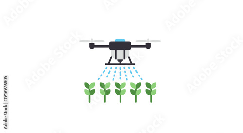 Drone spraying pesticide on green plants.