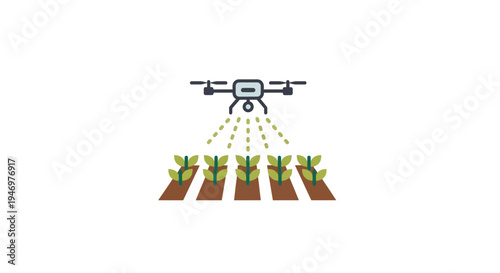 Drone spraying water on young plants.