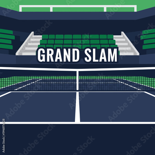Graphic Representation of a Tennis Court and Grandstand in a Championship Arena Setting