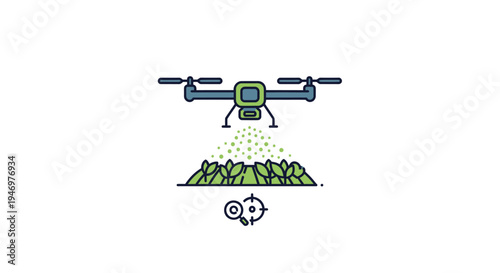 Drone Sprays Green Plants Field.