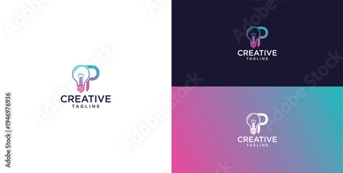 smart bulb logo icon. bulb logo technology. initial logo design P