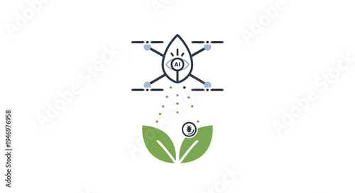 Drone watering green plant leaves.