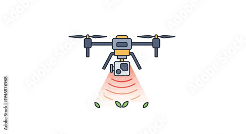 Drone with Camera and Propellers Flying.