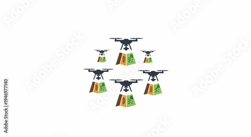 Drones flying in formation together.