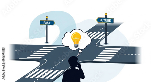 Man thinking at crossroads.