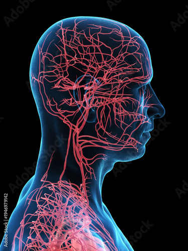 A Detailed 3D Depiction Of The Arteries Of A Male Head