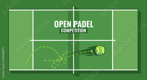 Green Padel Court Illustration With Open Tournament and Flying Tennis Ball