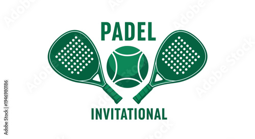 Green Padel Invitation Logo Design Featuring Rackets and Ball for Sport Events