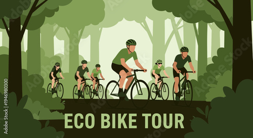 Group Cycling Expedition Through Verdant Forest, Exploring The Ecosystem