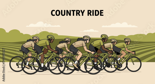 Group Cycling Through Fields: A Vibrant Illustration Of Outdoor Recreation