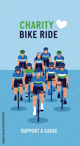 Group Of Cyclists Embarking On A Charity Bike Ride To Support A Worthy Cause