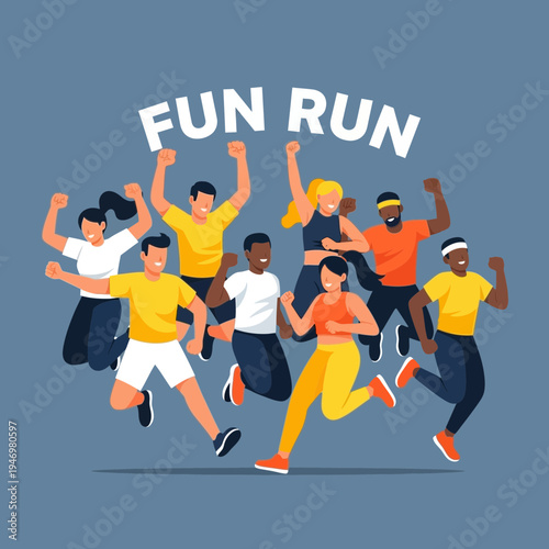 Group Of Energetic Runners Participating In A Joyful Fun Run Competition Demonstrating Community