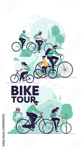 Group Of People Enjoying A Scenic Bike Tour Adventure, Exploring Nature And Parks