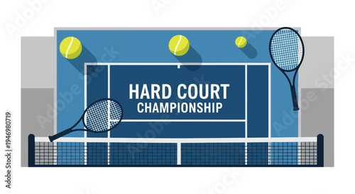 Hard Court Championship: A Vibrant Tennis Illustration Design for Sports Enthusiasts