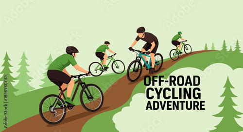 Group Of People Enjoying Off-Road Mountain Biking Adventure In A Nature Area