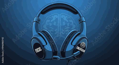 Headphones With Brain Graphic And Focus Concentration Text