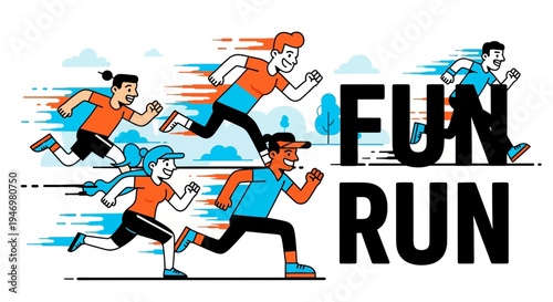 Group Of People Having Fun While Running Marathon, Active Lifestyle Concept