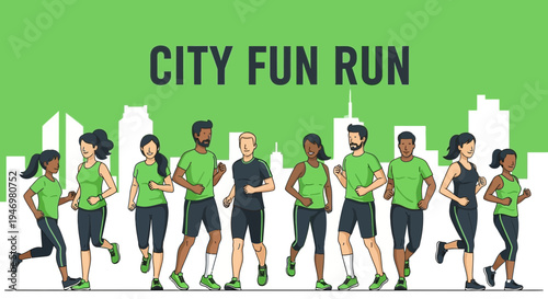 Group Of People Participating In A City Run Event Promoting Community And Fitness